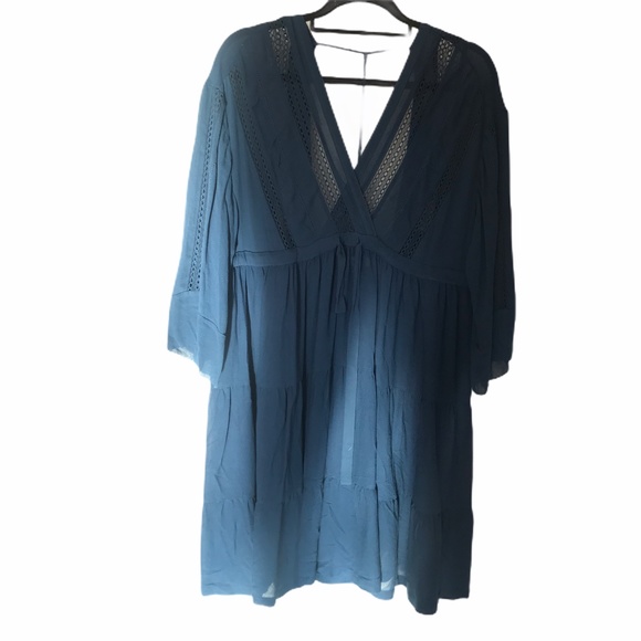 IRO Fandy Navy V-neck Open Back Flowy Midi Dress - Picture 3 of 10